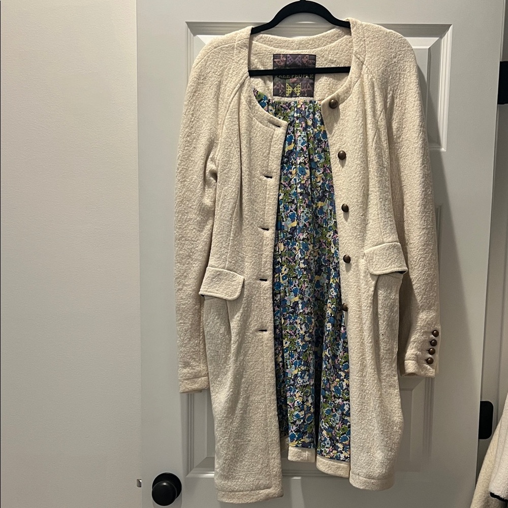 Free People Cream Varsity Jacket with Floral Lining